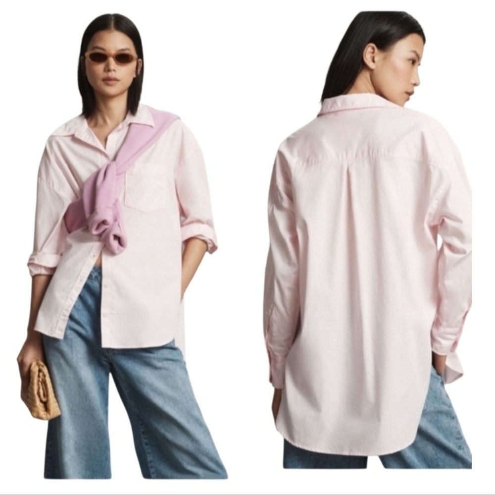 MAEVE $198 Anthropologie Pink The Bennet Buttondown Shirt Top Oversized NWT